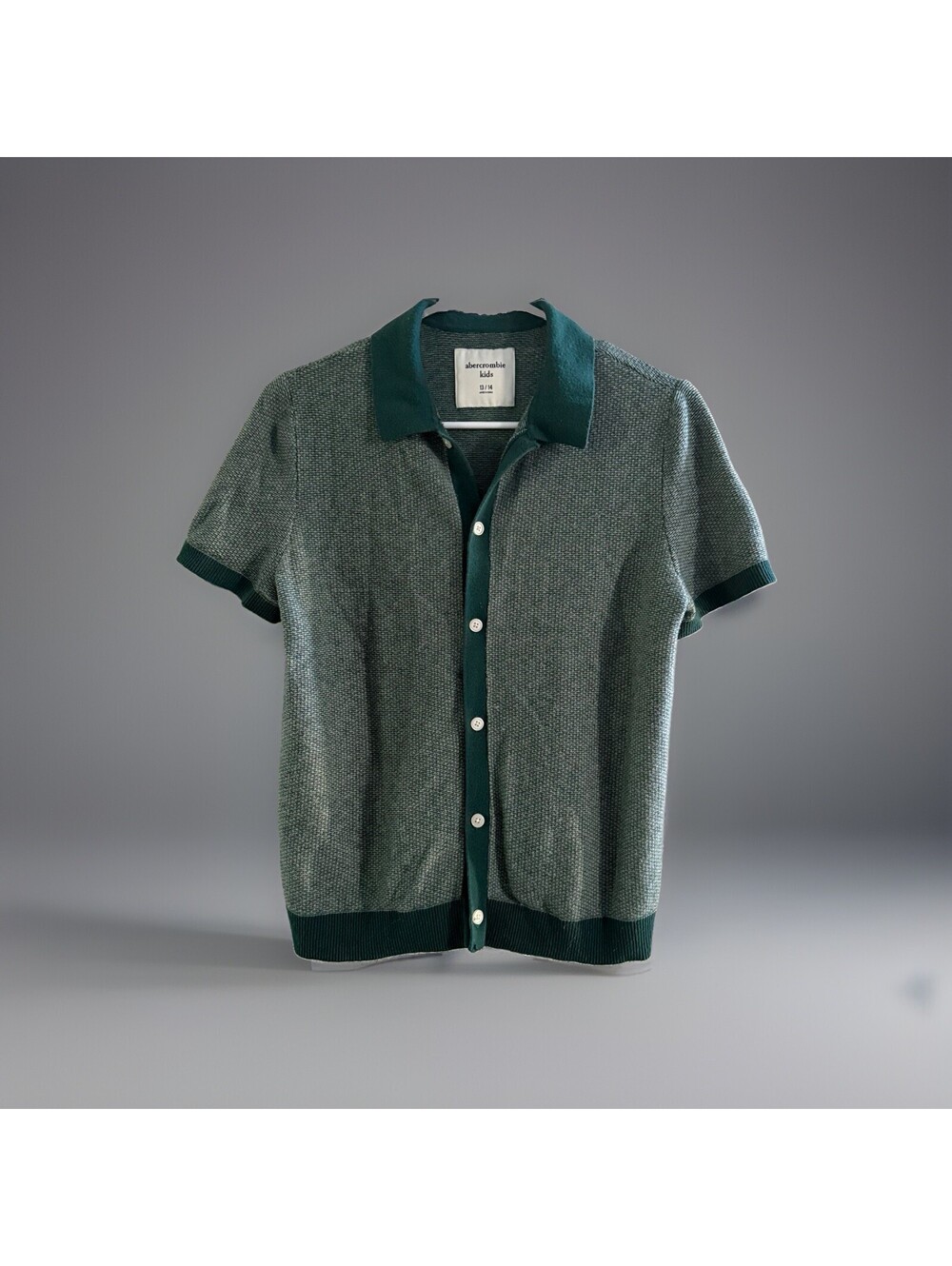 Abercrombie Kids 13/14 Green Knit Polo Shirt Button Front Sweater Youth
